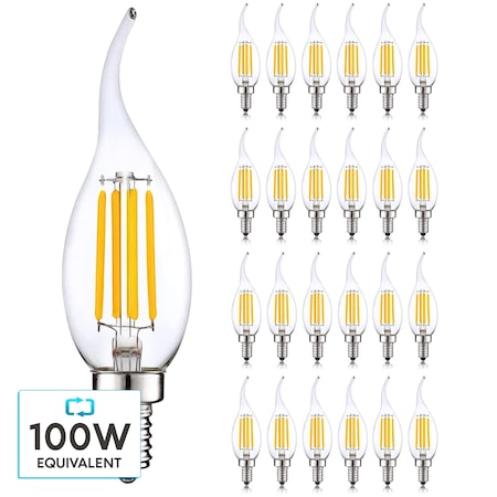 CA11 LED Light Bulb 7W (100W Equivalent) 800LM 4000K Cool White Dimmable E12 Candelabra Base 24-Pack